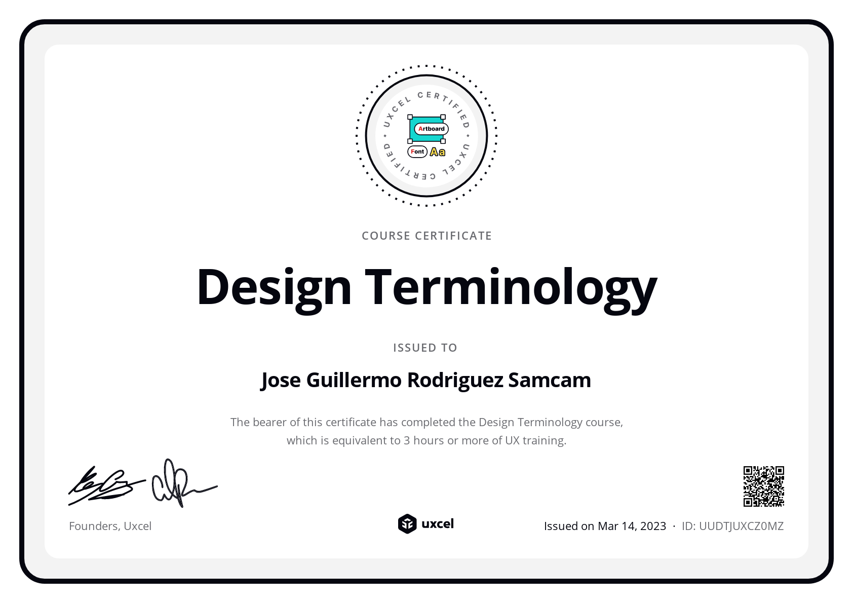 Jose Guillermo Rodriguez Samcam's certificate